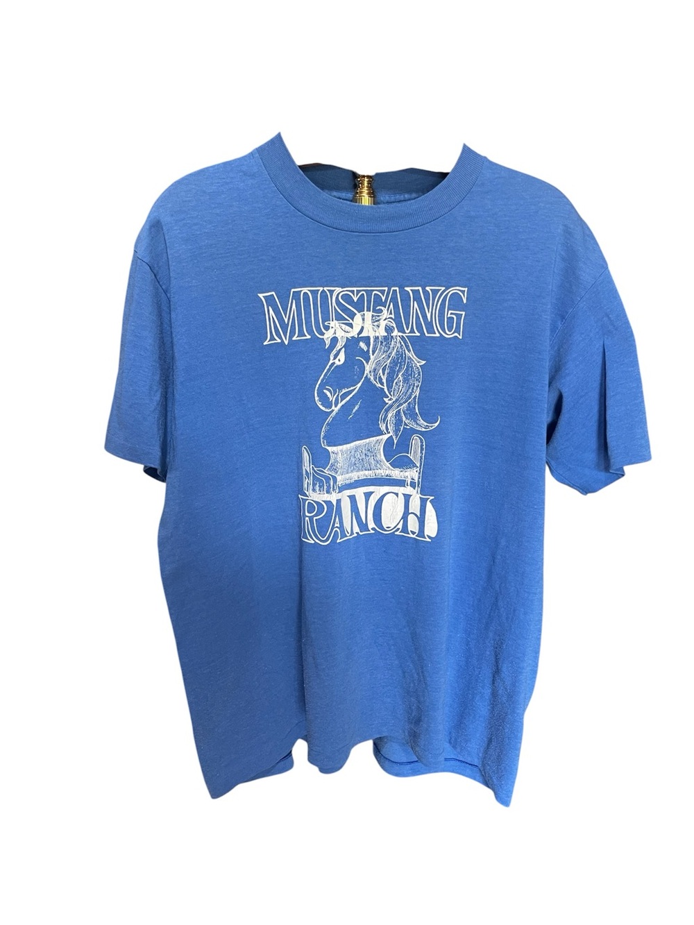 *RARE* Vintage 1980s Mustang Ranch Brothel Graphic Tee - Blue White XL